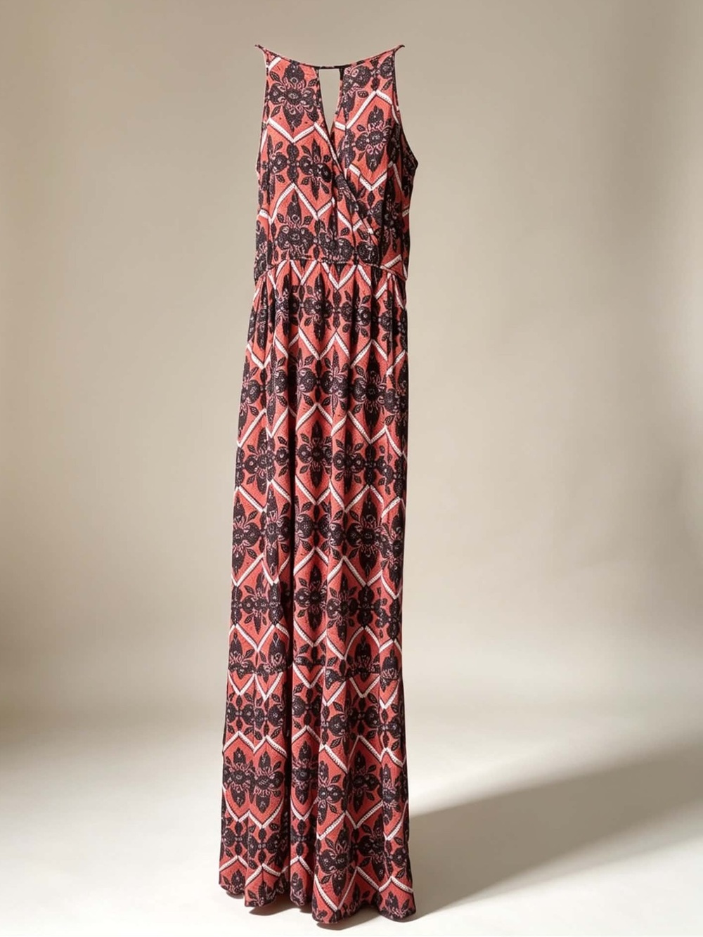 Pink Rose Coral and Black Printed Sleeveless Maxi